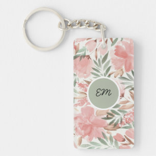 Aquarell-Blumenmuster-Monogramm Schlüsselanhänger