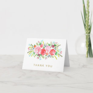 Aquarell-Blumenmuster Rosa Rosen-Gold Allgemeiner Dankeskarte