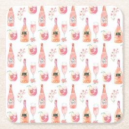 Aquarell Blumenmuster und Rose Weindesign. Rechteckiger Pappuntersetzer