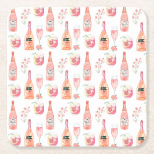 Aquarell Blumenmuster und Rose Weindesign. Rechteckiger Pappuntersetzer