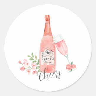 Aquarell Blumenmuster und Rose Weindesign. Runder Aufkleber