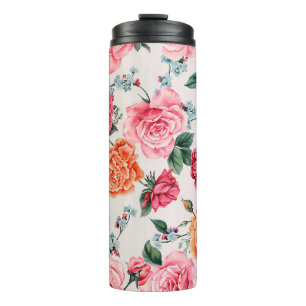 Aquarell-Blumenmuster, vintage, Blume, Thermosbecher
