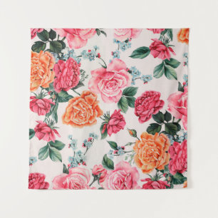 Aquarell-Blumenmuster, vintage, Blume, Wandteppich