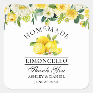 Aquarell Blumenmuster Zitronen Limoncello Hochzeit Quadratischer Aufkleber