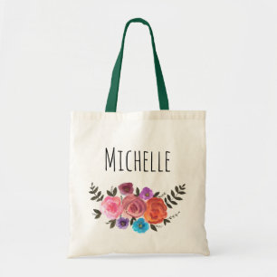 Aquarell-Blumenname Tragetasche
