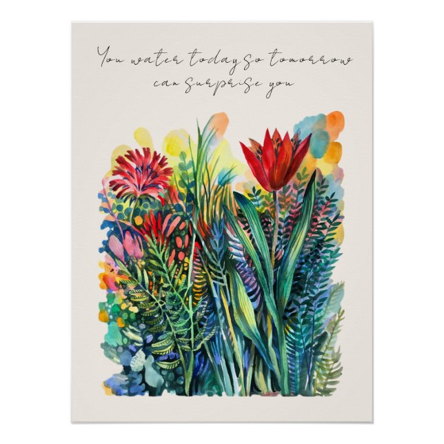 Aquarell-Blumenposter mit Zitat  Poster (Vorderseite)