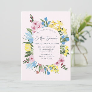 Aquarell, Blumenrahmen Fröhliche Ostern, Brunch Einladung