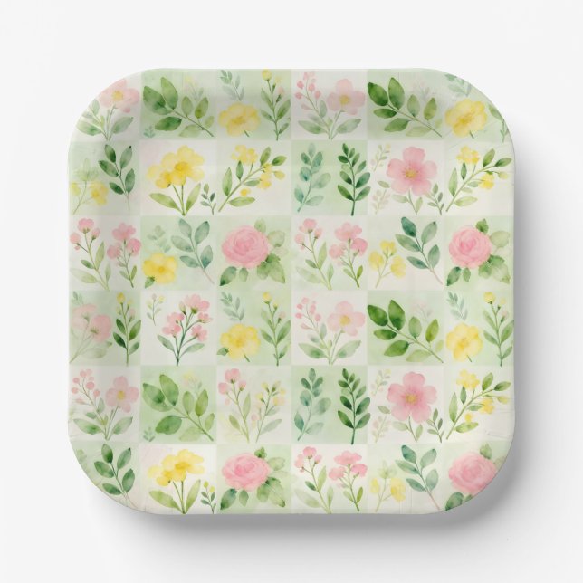 Aquarell-Blumenrastermuster Pappteller (Vorderseite)