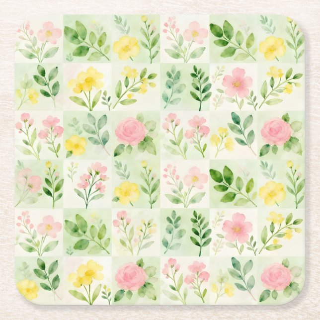 Aquarell-Blumenrastermuster Rechteckiger Pappuntersetzer (Vorderseite)