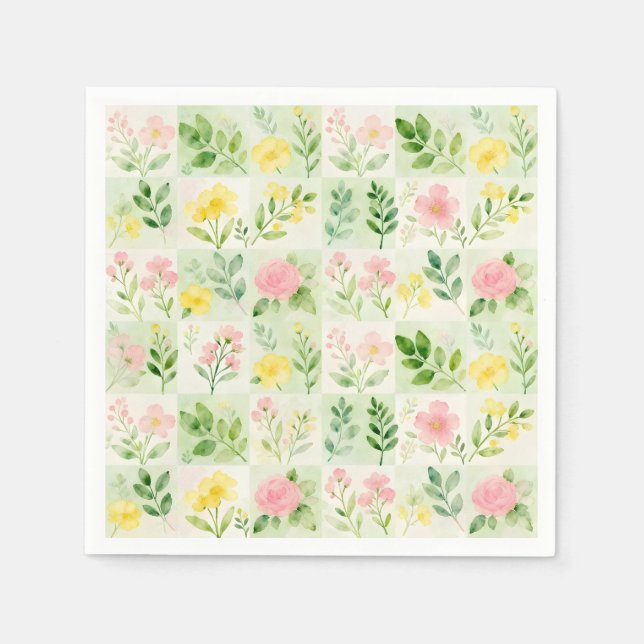 Aquarell-Blumenrastermuster Serviette (Vorderseite)