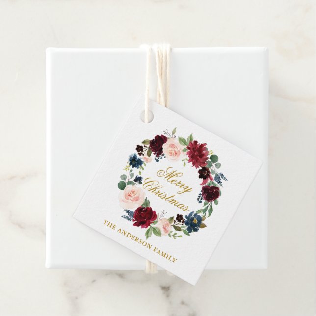 Aquarell Blumenreath Frohe Weihnachten Gold Geschenkanhänger (Beispiel)