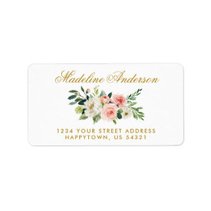 Aquarell-Blumenrosa erröten Adressen-Gold Adressaufkleber