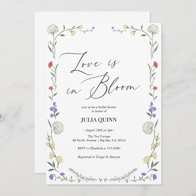 Aquarell Blumenrosa Grünes Brautparty Einladung (Vorne/Hinten)