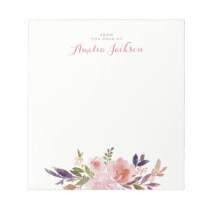 Aquarell-Blumenrosa personalisierte Korrespondenza Notizblock