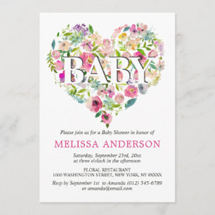 Aquarell Blumenrosa Rosa Herz Babydusche Einladung