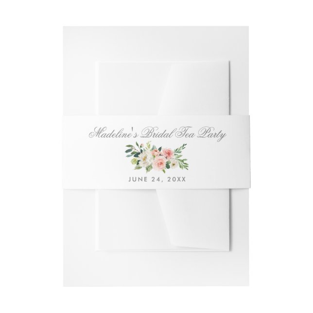 Aquarell Blumenrosa Silberbridal Tee Party Einladungsbanderole (Vorderseite Beispiel)