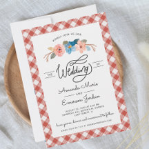 Aquarell Blumenroter Karo Spaß Lässige Hochzeit