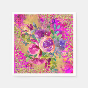 Aquarell-Blumenstrauß auf rosa Glitter Serviette