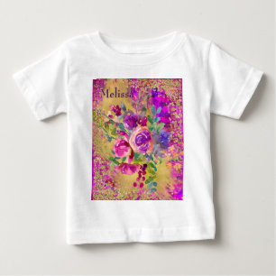 Aquarell-Blumenstrauß auf rosa Personalisiert Baby T-shirt