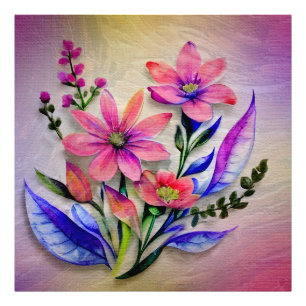Aquarell-Blumenstrauß, farbenfroher Hintergrund    Fotodruck