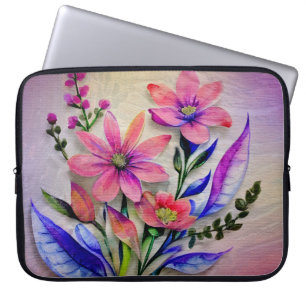 Aquarell-Blumenstrauß, farbenfroher Hintergrund Laptopschutzhülle