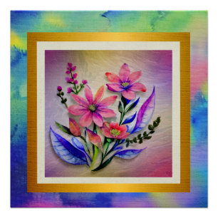 Aquarell-Blumenstrauß, farbenfroher Hintergrund    Poster
