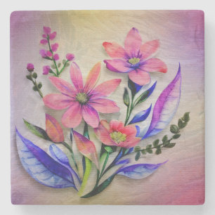 Aquarell-Blumenstrauß, farbenfroher Hintergrund Steinuntersetzer