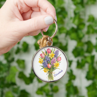 Aquarell-Blumenstrauß Frühling Schlüsselanhänger