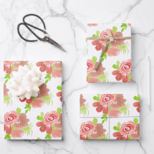 Aquarell-Blumenstrauß Handgemalt Geschenkpapier Set
