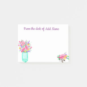 Aquarell-Blumenstrauß in einem Glas. (Addieren Si Post-it Klebezettel