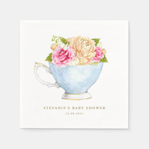 Aquarell-Blumenstrauß in Teetasse Baby Shower Serviette