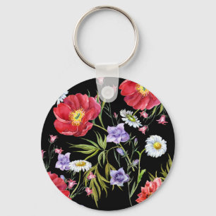 Aquarell-Blumenstrauß: Nahtloses Muster Schlüsselanhänger