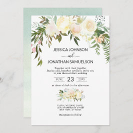 Aquarell Blumenstrauß Pink Beige Elfenbein Hochzei Einladung