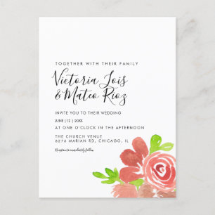 Aquarell-Blumenstrauß Rosafarben Hochzeit  Postkarte