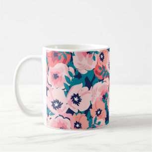Aquarell-Blumenstrauß: Vintage-Pfingstrosen. Kaffeetasse