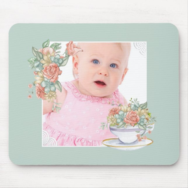 Aquarell-Blumentasse mit individuellem Foto Mousepad (Vorne)