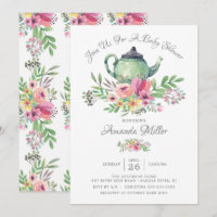 Aquarell Blumentee Kinderdusche Einladung