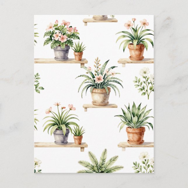 Aquarell-Blumentopf-Regal-Muster Postkarte (Vorderseite)