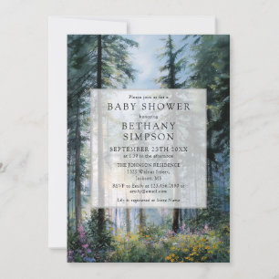 Aquarell-Blumenwald-whimsical-Baby-Party Einladung