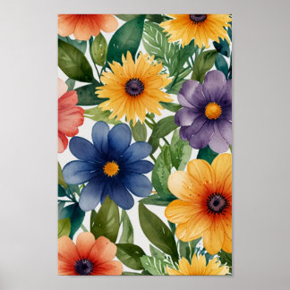 Aquarell-Blumenwandkunst Poster