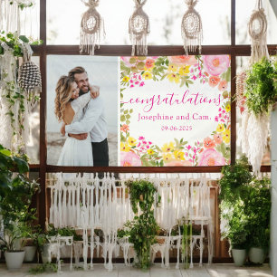 Aquarell Blumige Gratulation zur Verlobung Banner