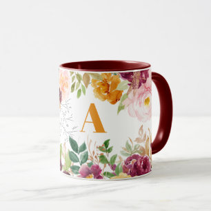 Aquarell-blumiges klassisches elegantes orangefarb tasse