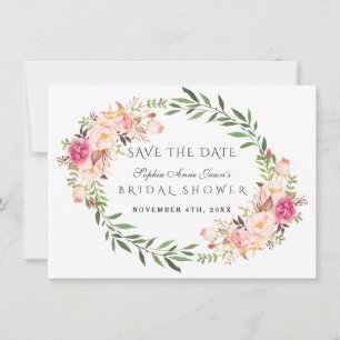 Aquarell-Blush-Blumenkranz-Brautparty Save The Date