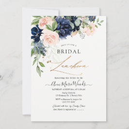Aquarell Blush Navy Blue Blumen Bridal Lunchoen Einladung