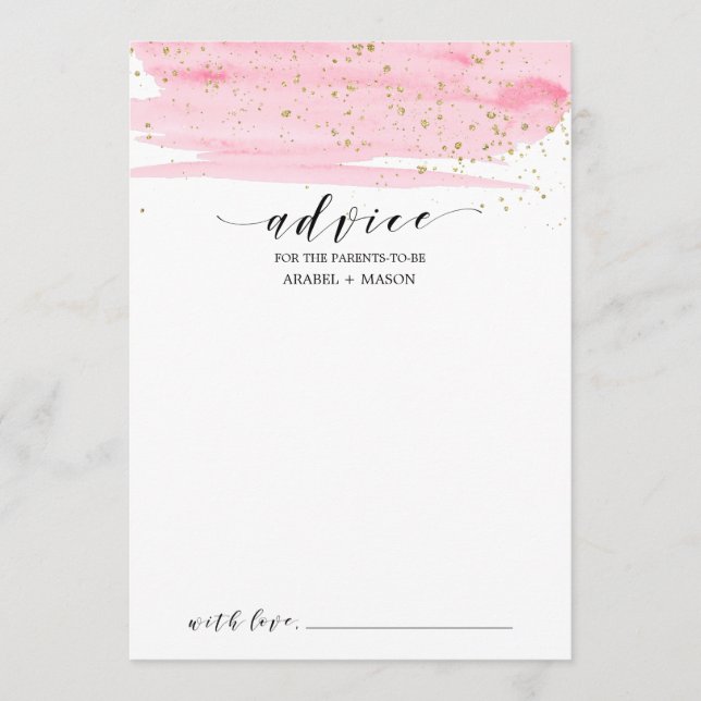 Aquarell Blush Pink und Gold Baby Dusche Hinweiskarte (Vorderseite)