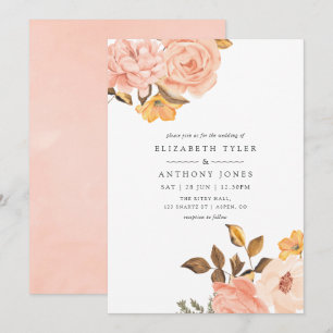 Aquarell-Blush-Pink- und Gold-Blumenhochzeit Einladung