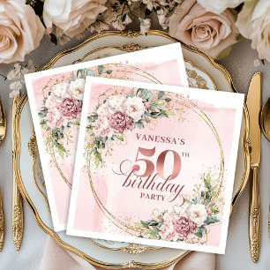 Aquarell-Blush-Roségold-50.-Geburtstags-Servietten Serviette