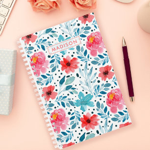 Aquarell-Blüten Blumenmuster Personalisiert Planer