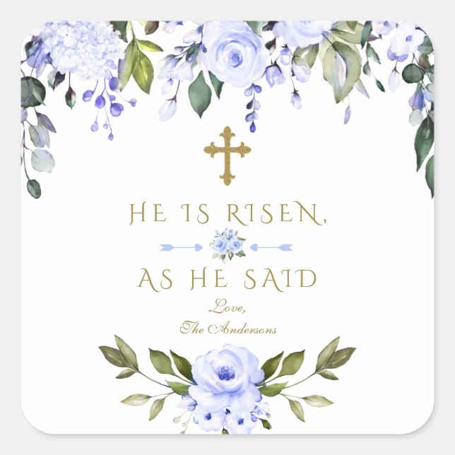 Aquarell Blüten Er ist Gold Oster Risen Quadratischer Aufkleber (Vorderseite)