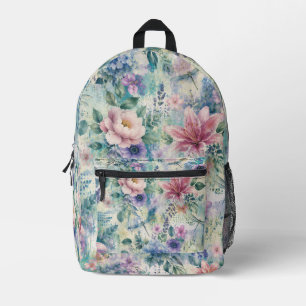 Aquarell-Blüten-Libellen-Muster Bedruckter Rucksack